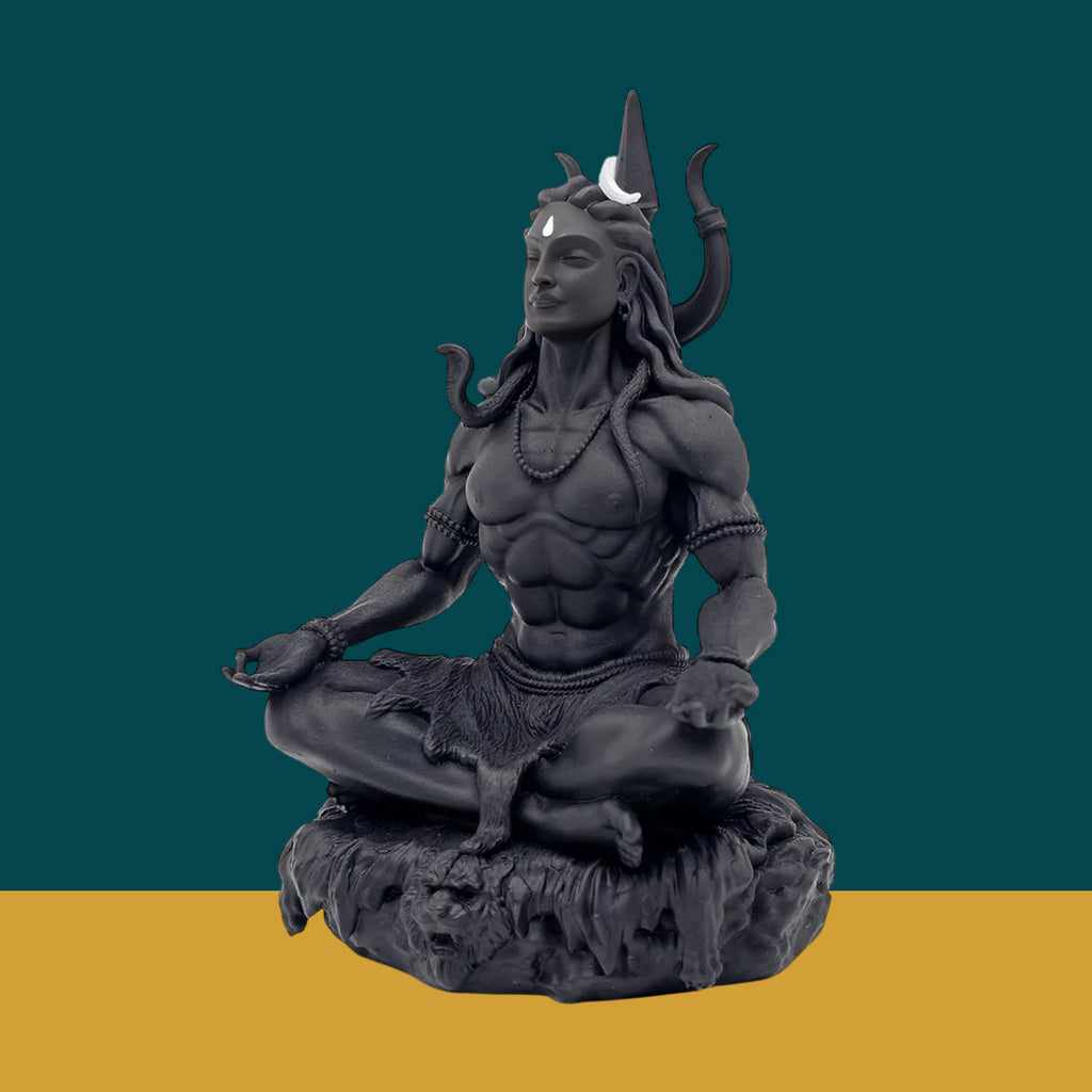 Adiyogi Shiva Meditation Idol for Car Dashboard – Matte Black with Golden Detailing