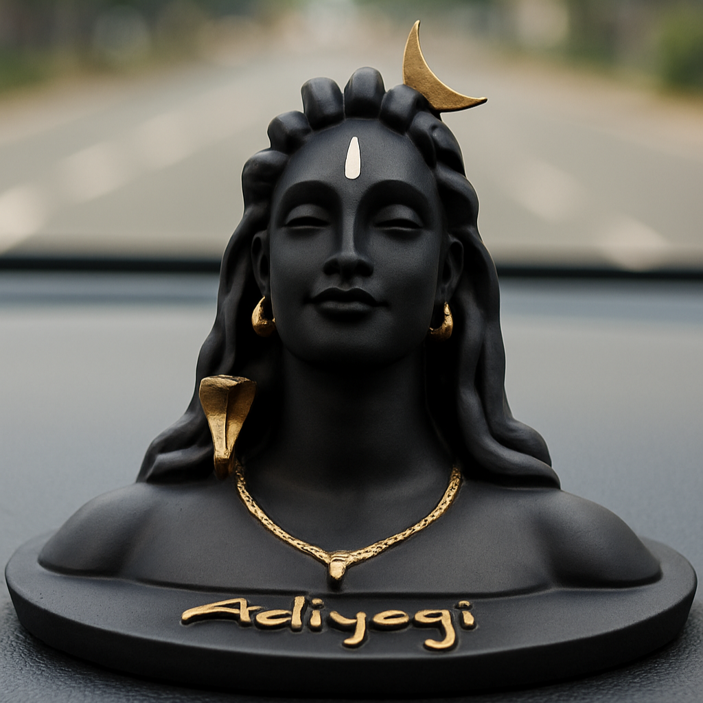 Adiyogi Shiva Idol for Car Dashboard – Black & Gold Finish