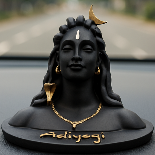 Adiyogi Shiva Idol for Car Dashboard – Black & Gold Finish