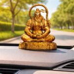 Meditative Lord Hanuman Golden Idol – Premium Car Dashboard & Home Decor Statue